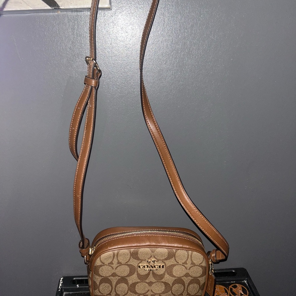 Coach Signature Tan and Brown Crossbody Bag